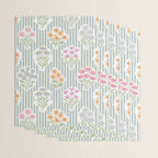 Ditsy Flower Sticker Bouquets on Blue and Cream Pinstripes Wrapping Paper Gallery Image 3