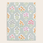 Ditsy Flower Sticker Bouquets on Blue and Cream Pinstripes Poster Gallery Image 4