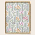 Ditsy Flower Sticker Bouquets on Blue and Cream Pinstripes Serving Tray Gallery Image 1
