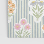 Ditsy Flower Sticker Bouquets on Blue and Cream Pinstripes Poster Gallery Image 3