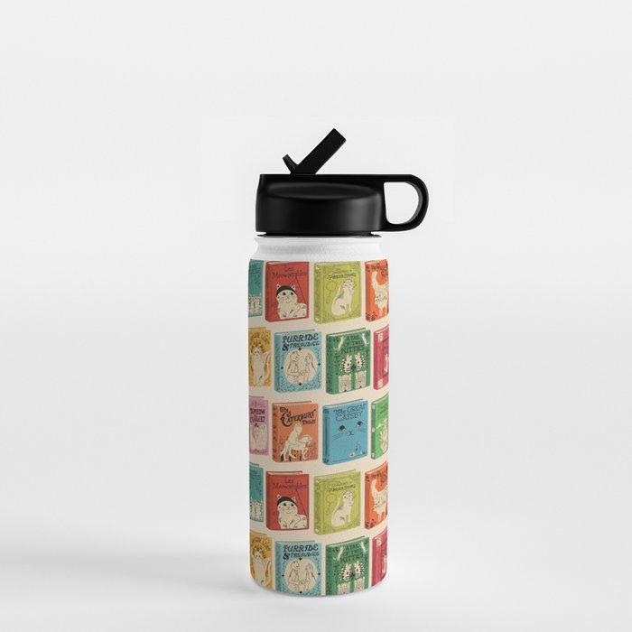 Meowsterpieces of Kiterature - Cat Literature Puns Water Bottle Gallery Image 1