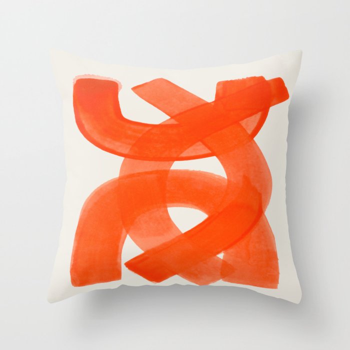Mid Century Modern Abstract Painting Orange Watercolor Brush Strokes Throw Pillow Gallery Image 1