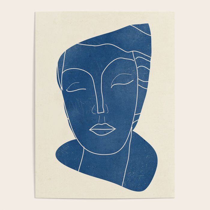 Lady Portrait Minimal Line Art 3 Blue Poster Gallery Image 4