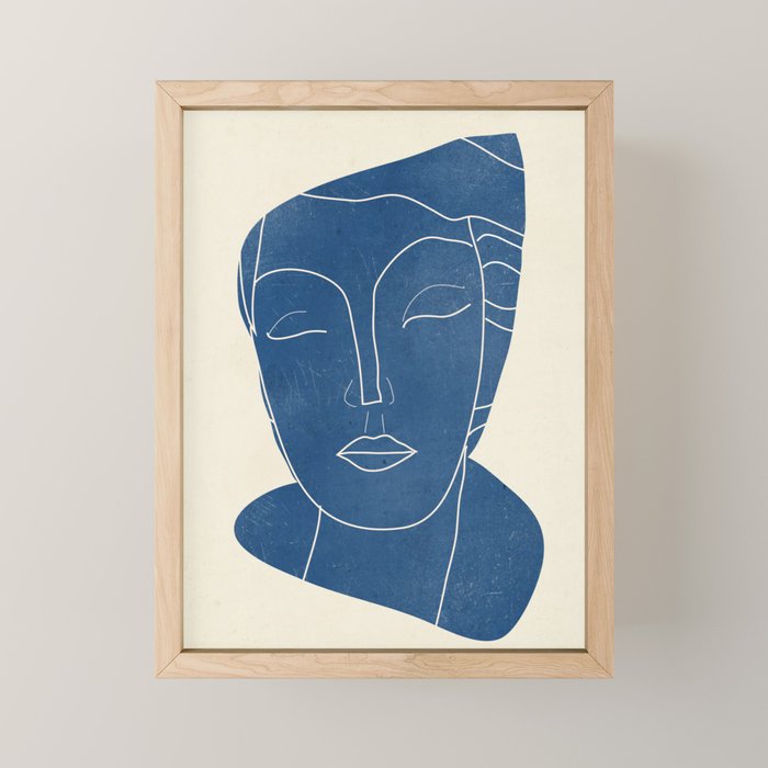 Lady Portrait Minimal Line Art 3 Blue Mini Art Print Gallery Image 1