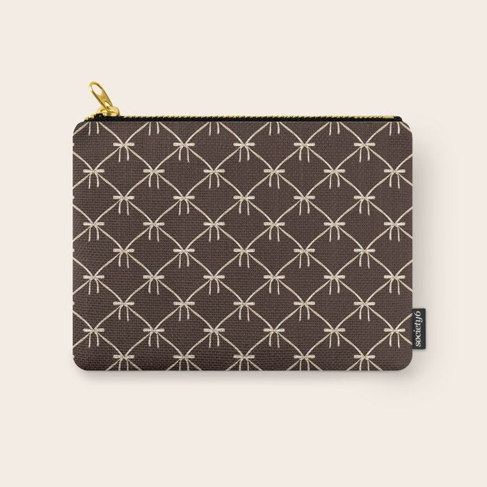 Bows and Ribbons Pattern LXIII Mocha Brown Carry All Pouch Gallery Image 1