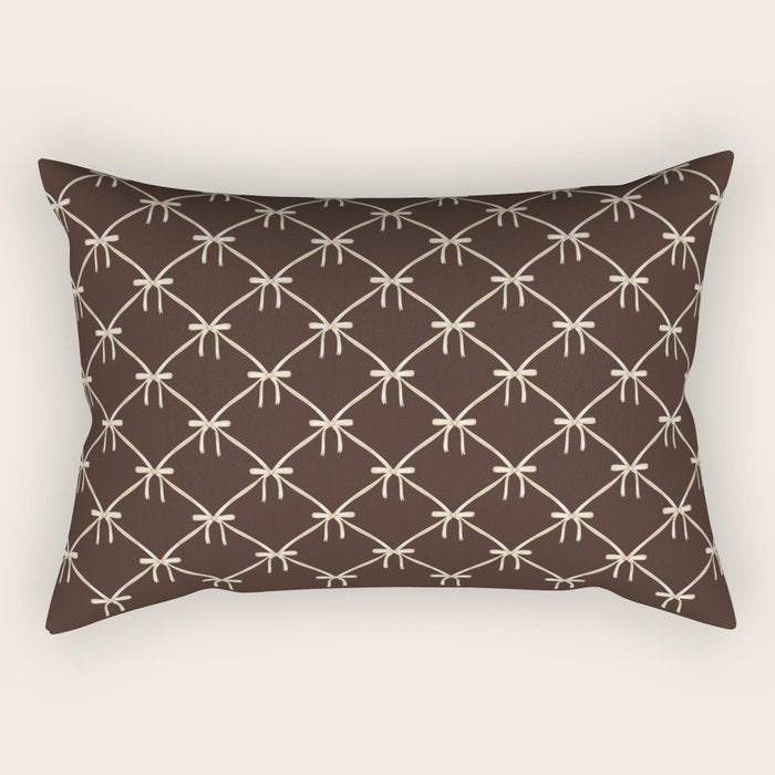 Bows and Ribbons Pattern LXIII Mocha Brown Rectangular Pillow Gallery Image 2
