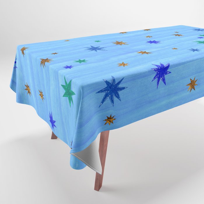 Celestial Star Twinkle in Blue Watercolor Tablecloth Gallery Image 1
