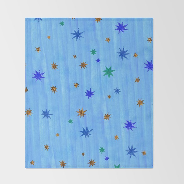 Celestial Star Twinkle in Blue Watercolor Throw Blanket Gallery Image 2