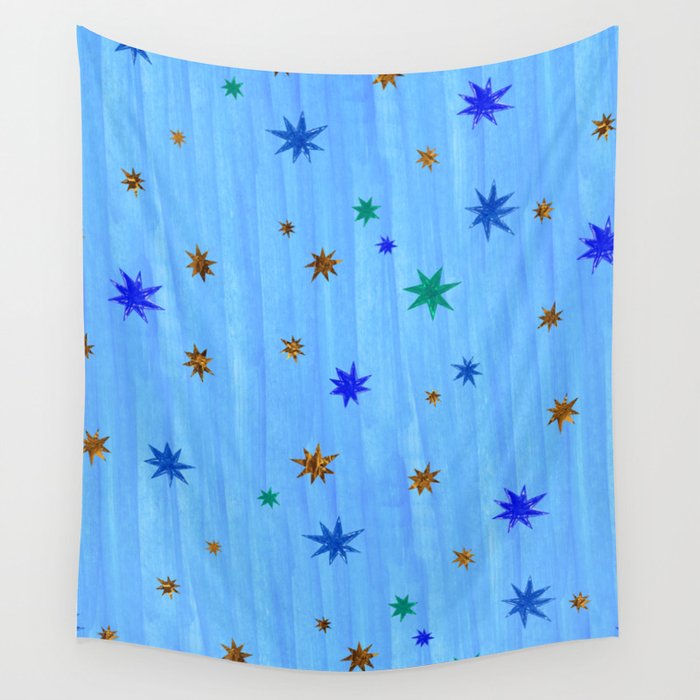Celestial Star Twinkle in Blue Watercolor Wall Tapestry Gallery Image 1
