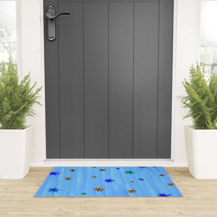 Celestial Star Twinkle in Blue Watercolor Welcome Mat Gallery Image 3