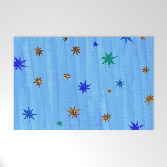Celestial Star Twinkle in Blue Watercolor Welcome Mat Gallery Image 1
