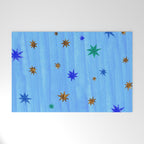 Celestial Star Twinkle in Blue Watercolor Welcome Mat Gallery Image 1