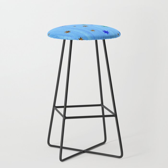 Celestial Star Twinkle in Blue Watercolor Stool Gallery Image 1