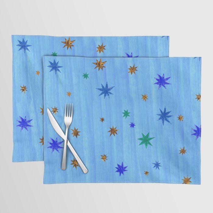 Celestial Star Twinkle In Blue Watercolor Placemat