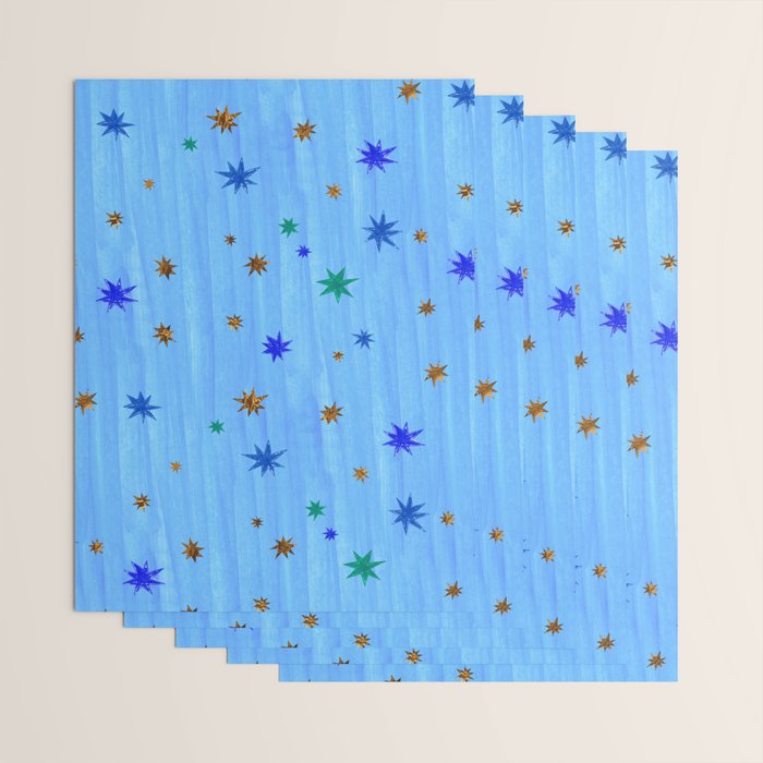 Celestial Star Twinkle in Blue Watercolor Wrapping Paper Gallery Image 3