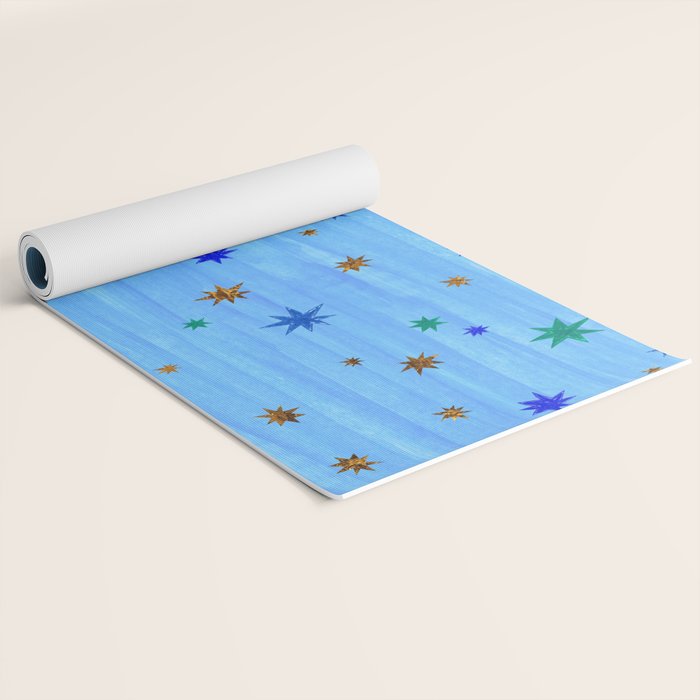 Celestial Star Twinkle in Blue Watercolor Yoga Mat Gallery Image 2