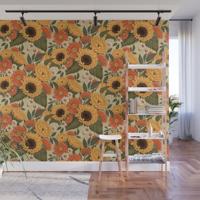 Sunflowers - Tranquill Green Wall Mural Gallery Image 1