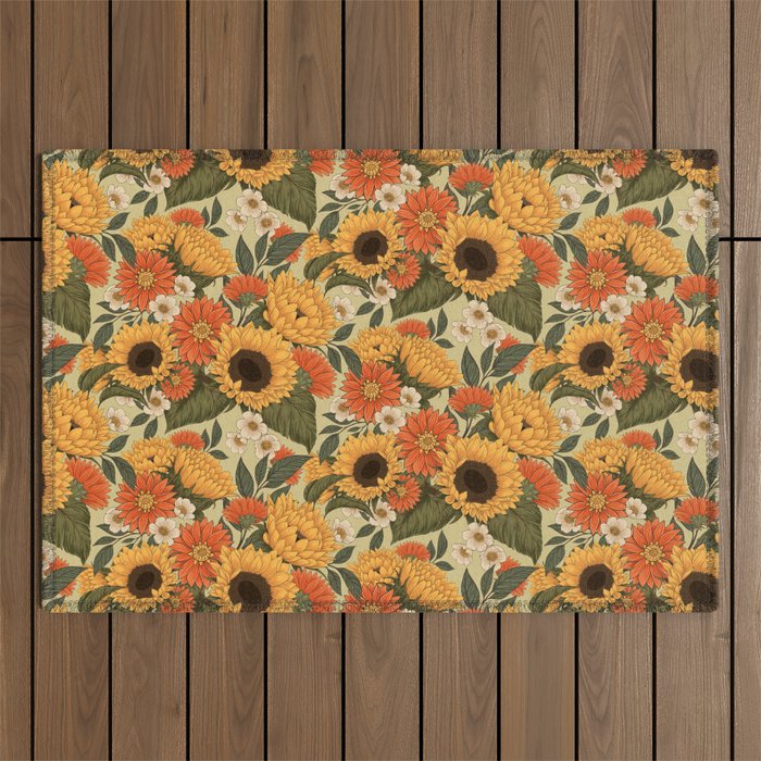 Sunflowers - Tranquill Green Outdoor Rug Gallery Image 1