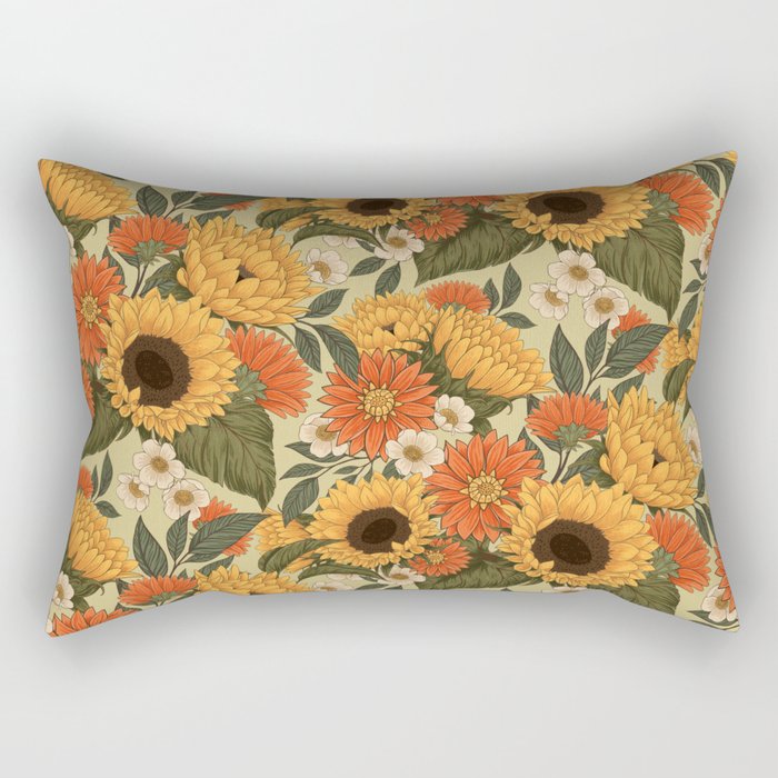 Sunflowers - Tranquill Green Rectangular Pillow Gallery Image 1