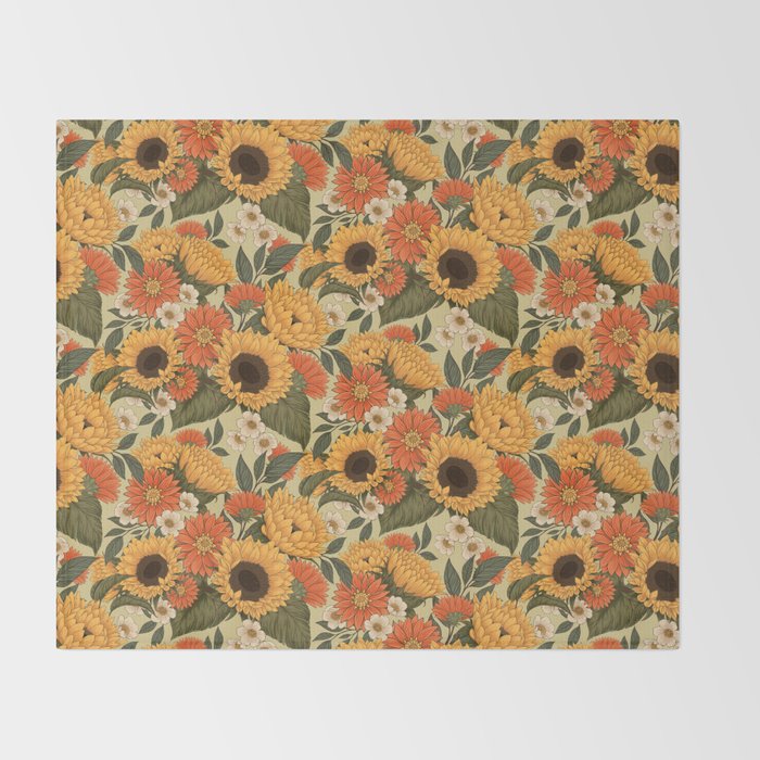 Sunflowers - Tranquill Green Throw Blanket Gallery Image 2