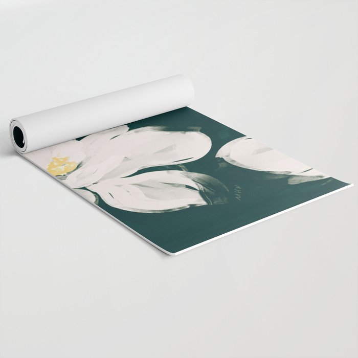 White Flowers On Green Yoga Mat Gallery Image 2