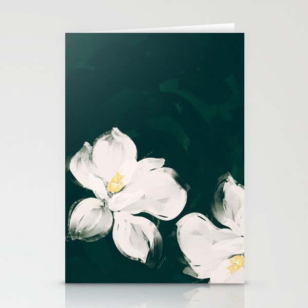 White Flowers On Green Stationery Card Gallery Image 2