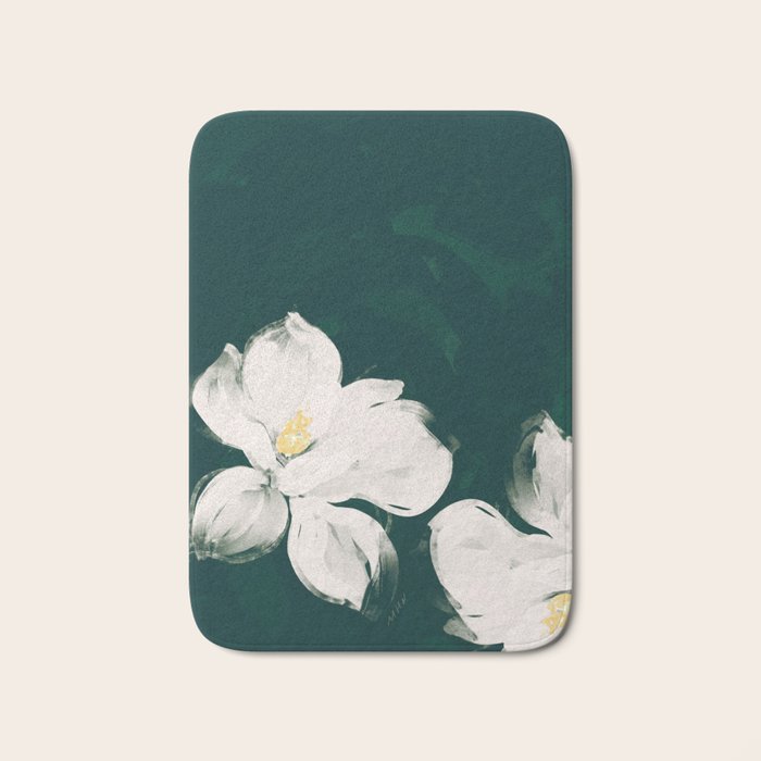White Flowers On Green Bath Mat Gallery Image 1