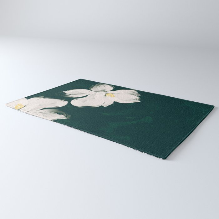White Flowers On Green Rug Gallery Image 3