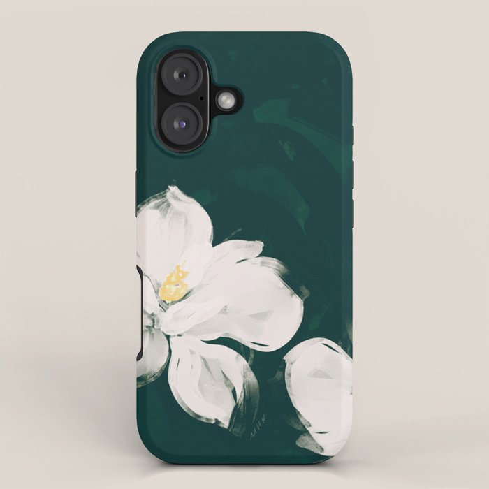White Flowers On Green iPhone Case Gallery Image 1