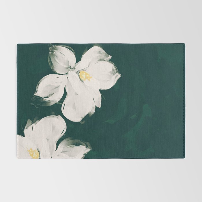 White Flowers On Green Rug Gallery Image 2