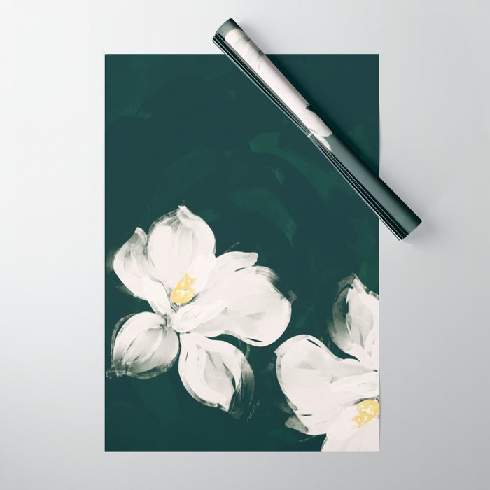 White Flowers On Green Wrapping Paper Gallery Image 1