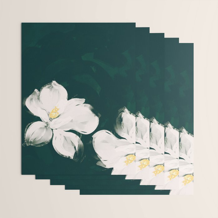 White Flowers On Green Wrapping Paper Gallery Image 3