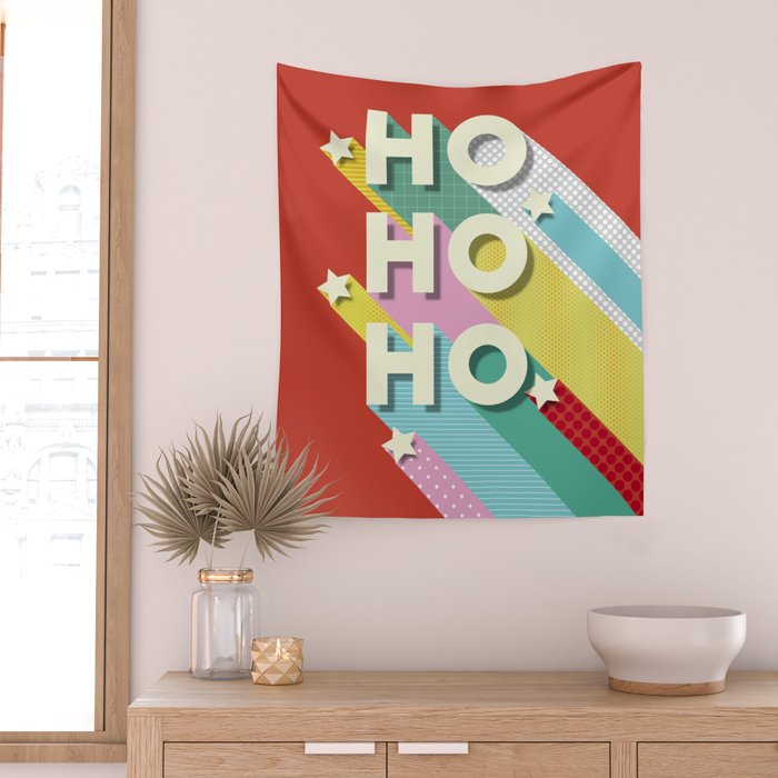 Ho Ho Ho Christmas typography Wall Tapestry Gallery Image 2