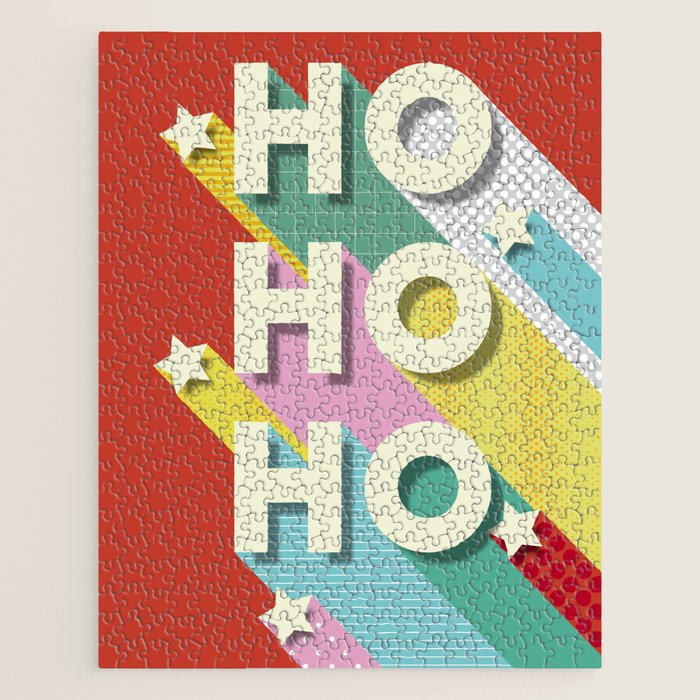 Ho Ho Ho Christmas typography Jigsaw Puzzle Gallery Image 1