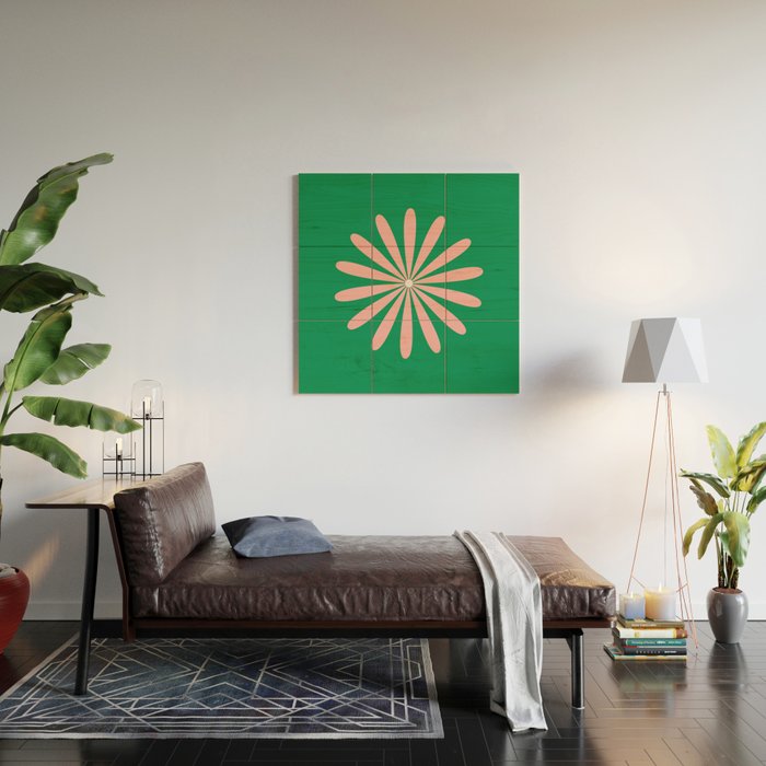 Big Daisy Retro Minimalism in Pink and Bright Green Wood Wall Art Gallery Image 2