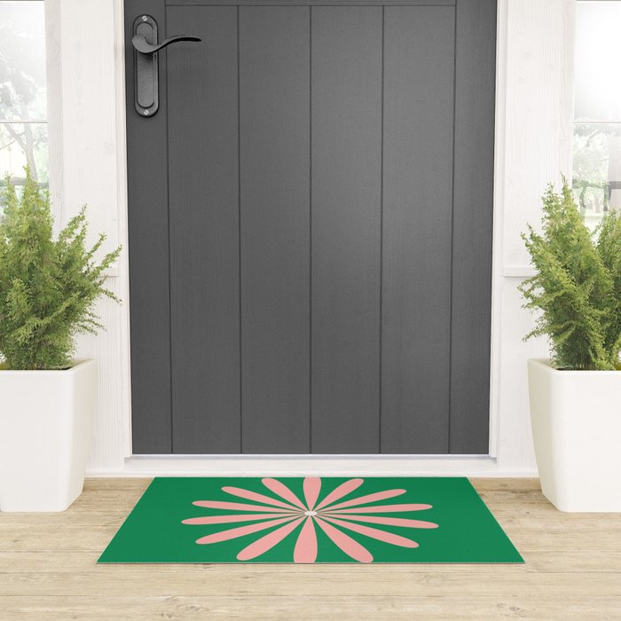 Big Daisy Retro Minimalism in Pink and Bright Green Welcome Mat Gallery Image 3