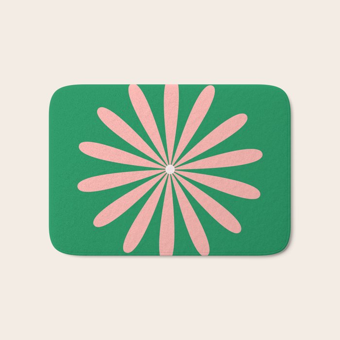 Big Daisy Retro Minimalism in Pink and Bright Green Bath Mat Gallery Image 1