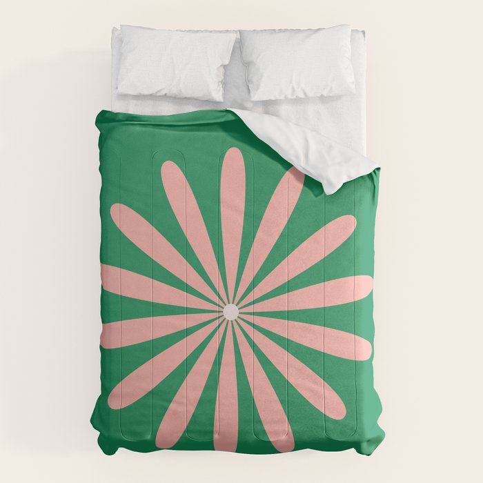 Big Daisy Retro Minimalism in Pink and Bright Green Comforter Gallery Image 1