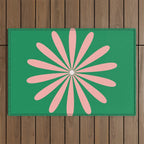 Big Daisy Retro Minimalism in Pink and Bright Green Outdoor Rug Gallery Image 1