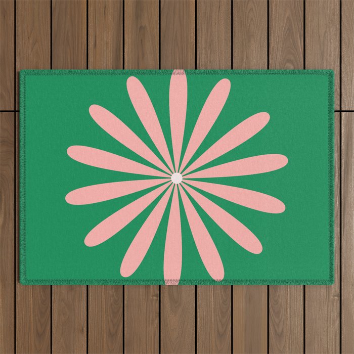 Big Daisy Retro Minimalism in Pink and Bright Green Outdoor Rug Gallery Image 1