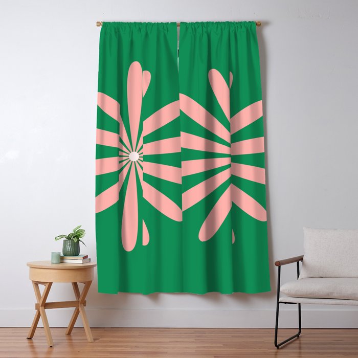 Big Daisy Retro Minimalism in Pink and Bright Green Window Curtain Gallery Image 1