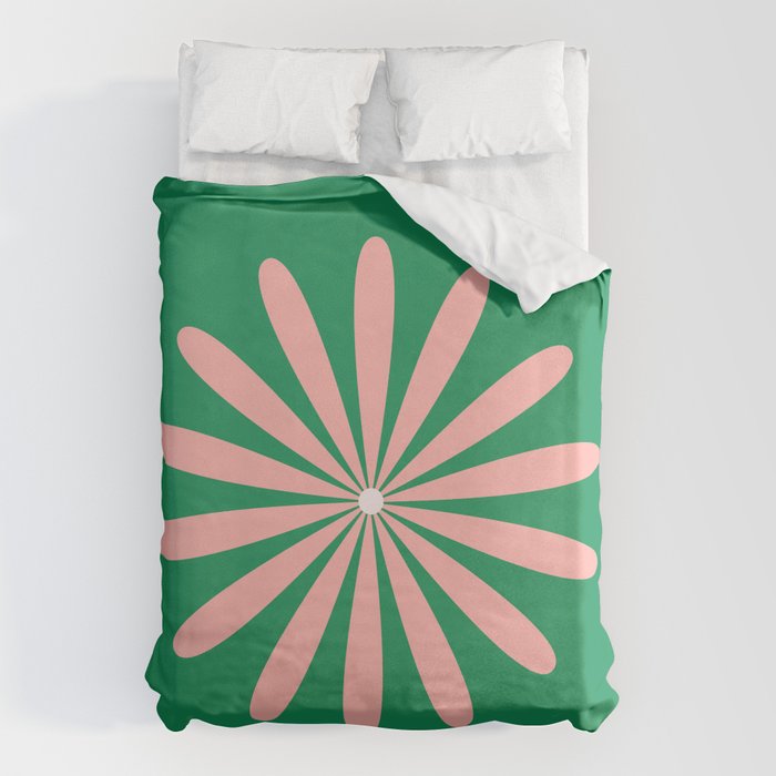 Big Daisy Retro Minimalism in Pink and Bright Green Duvet Cover Gallery Image 6