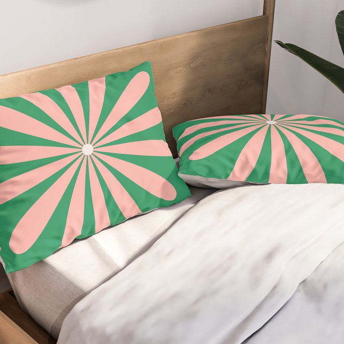 Big Daisy Retro Minimalism in Pink and Bright Green Pillow Sham Gallery Image 2