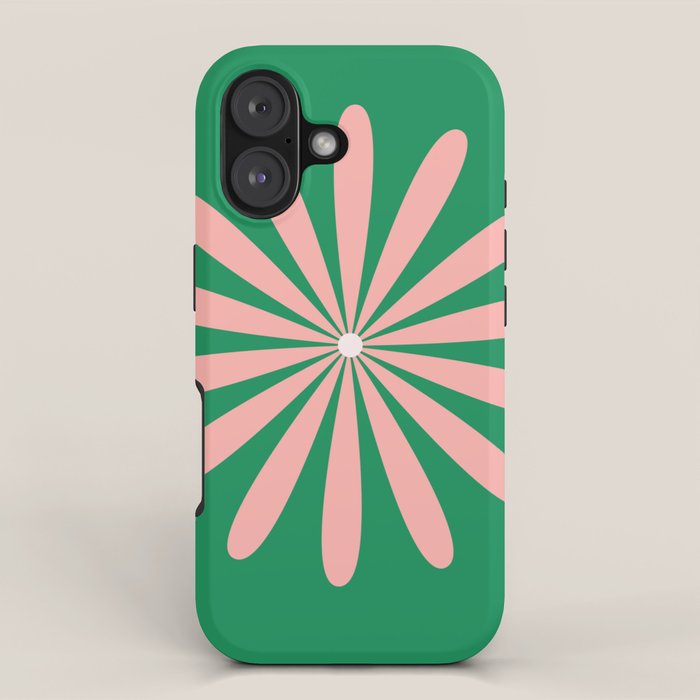 Big Daisy Retro Minimalism in Pink and Bright Green iPhone Case Gallery Image 1