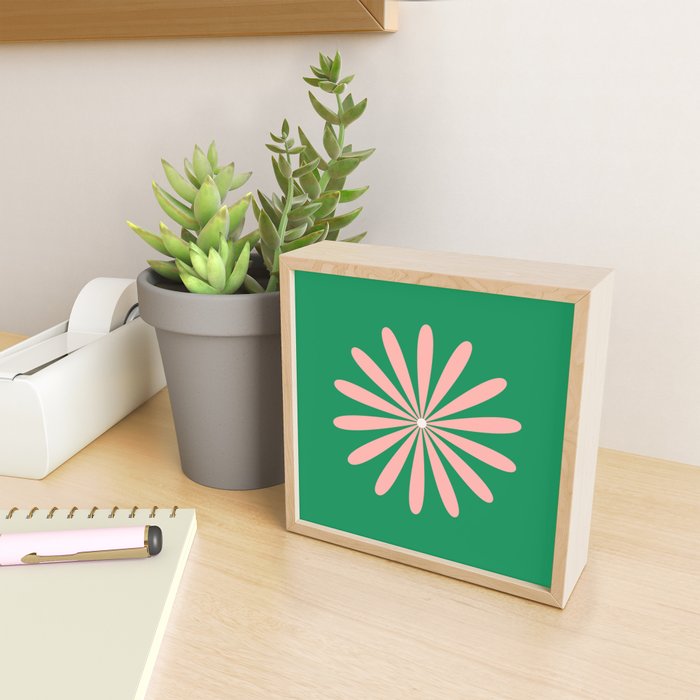 Big Daisy Retro Minimalism in Pink and Bright Green Mini Art Print Gallery Image 2
