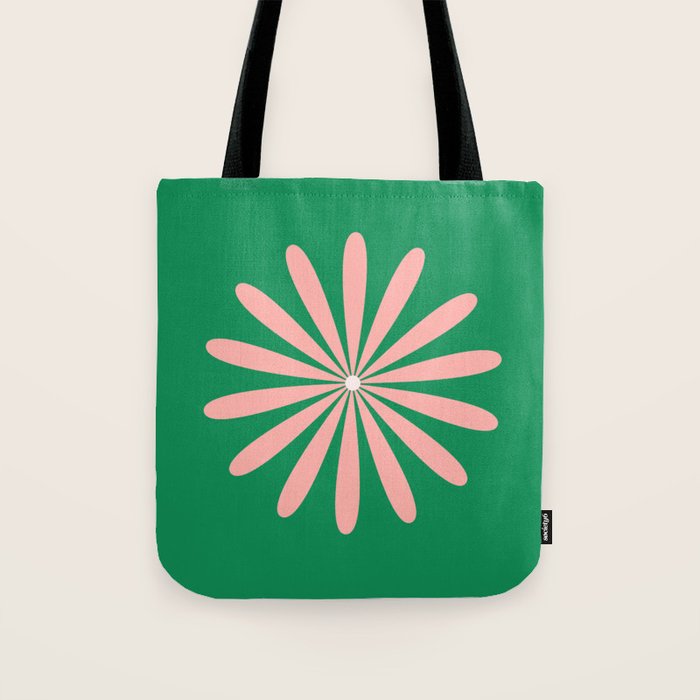 Big Daisy Retro Minimalism in Pink and Bright Green Tote Bag Gallery Image 1