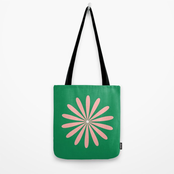 Big Daisy Retro Minimalism in Pink and Bright Green Tote Bag Gallery Image 2