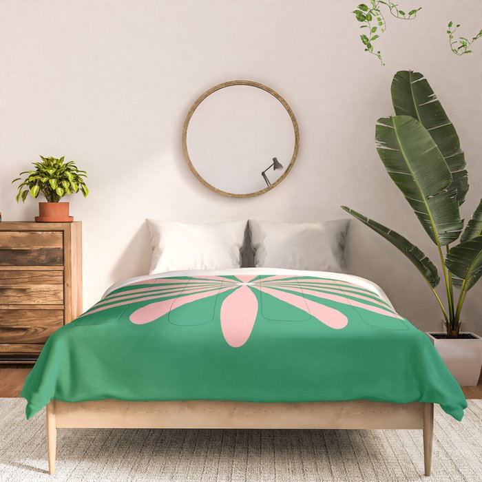 Big Daisy Retro Minimalism in Pink and Bright Green Comforter Gallery Image 3