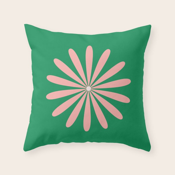 Big Daisy Retro Minimalism in Pink and Bright Green Throw Pillow Gallery Image 6