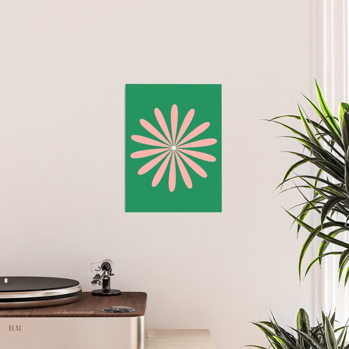 Big Daisy Retro Minimalism in Pink and Bright Green Poster Gallery Image 2